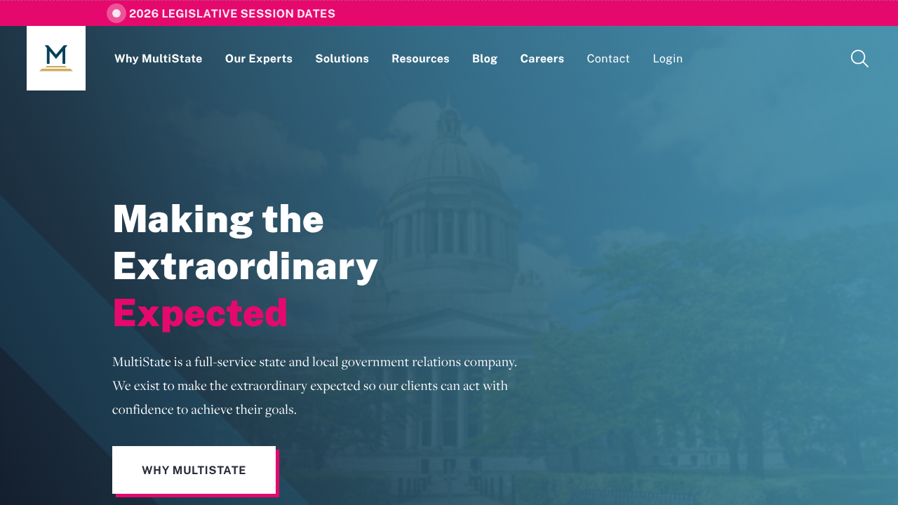 Screenshot of the Multistate website, offering insights into changing AI-generated content laws.