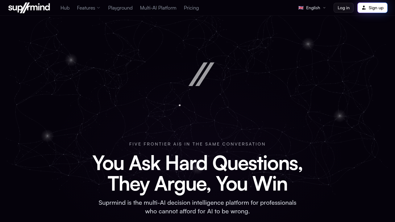 A screenshot of the Suprmind.ai website, a source for research and insights on AI hallucination statistics and benchmarks.