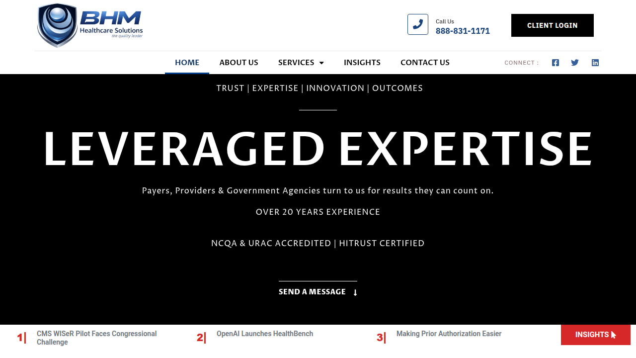 The homepage of BHMPC, providing analysis on AI hallucination in various sectors, including healthcare.