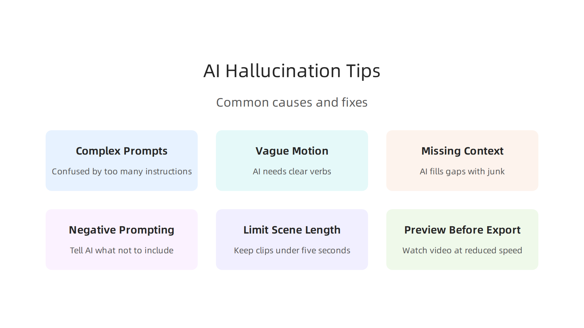 Key reasons why AI video generators produce hallucinations, including prompt complexity and missing context.
