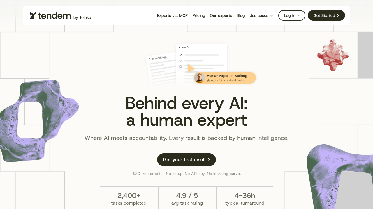 Screenshot of Tendem AI's website, an organization focused on the true cost of AI hallucinations in business data.