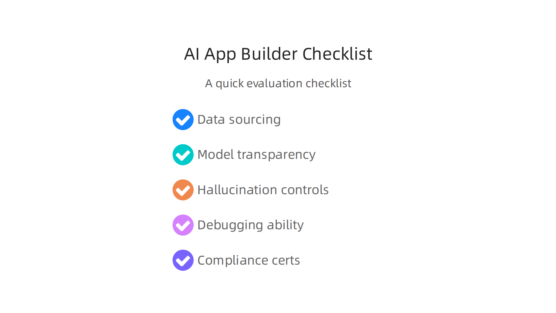 A checklist for evaluating AI app builders for mission-critical applications, focusing on reliability and control.