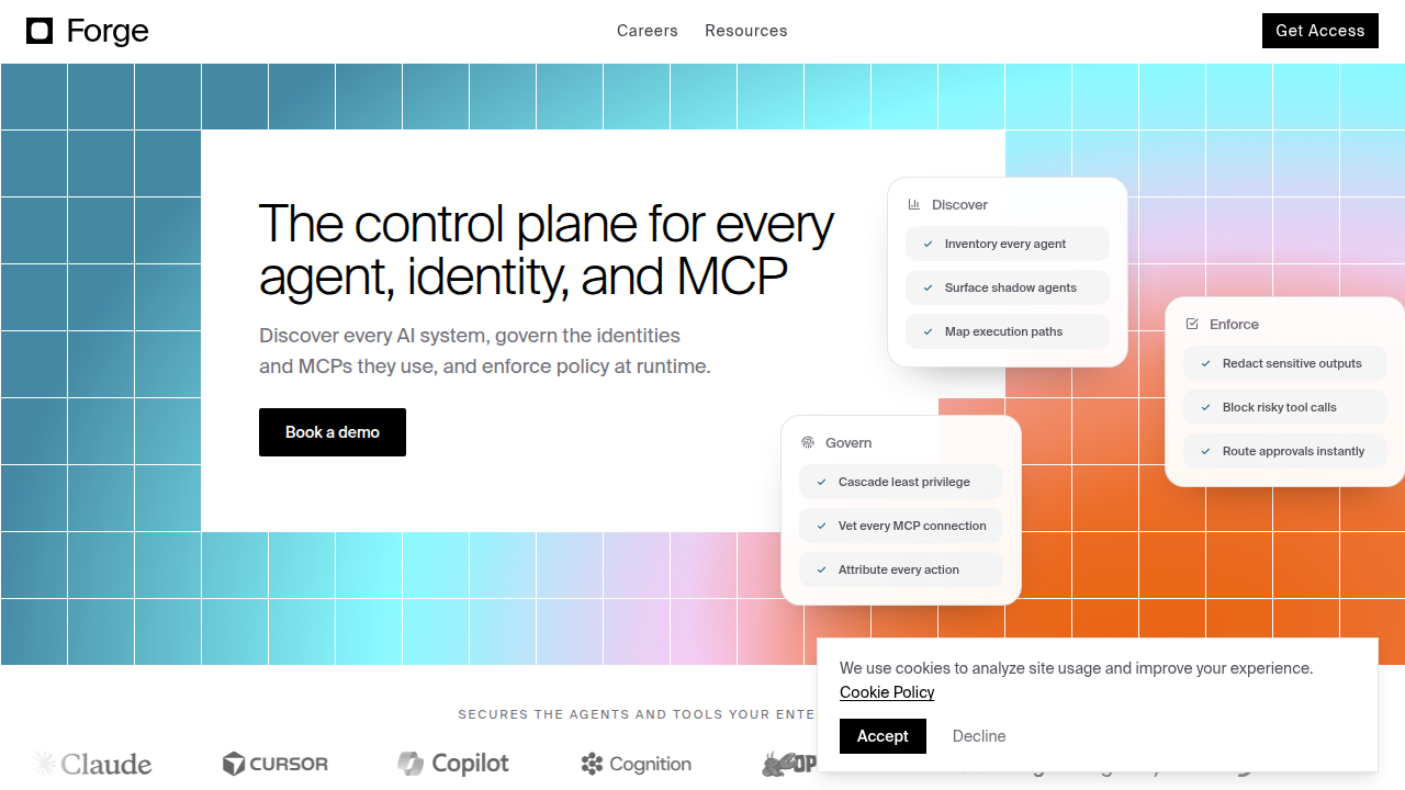 A screenshot of Forge AI's website, an example of an AI coding assistant mentioned in the article.