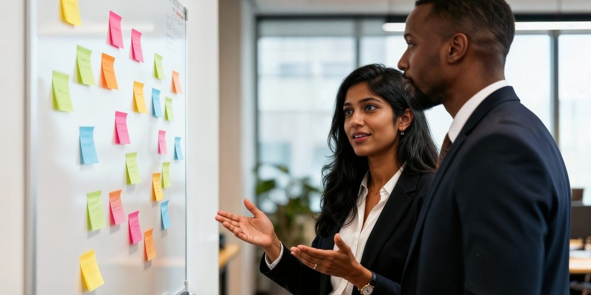 A logistics team collaborating around a whiteboard, emphasizing the severe real-world impacts of inaccurate location data.