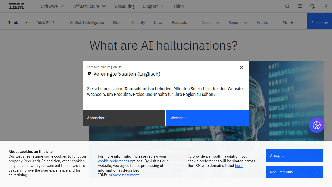 IBM's page on AI hallucinations, defining causes and outlining their impact.