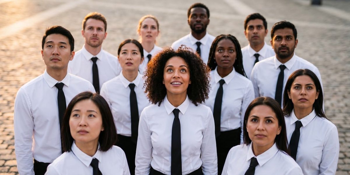 A diverse team collaborates with confidence, envisioning a future of trustworthy AI development and implementation.