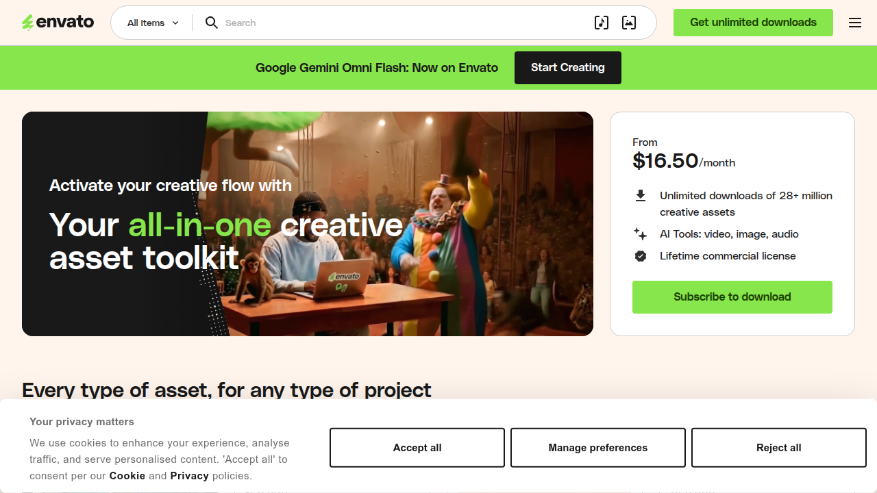 A screenshot from Envato Elements, a platform offering resources related to generative AI and 3D design, including insights into NeRF technology.