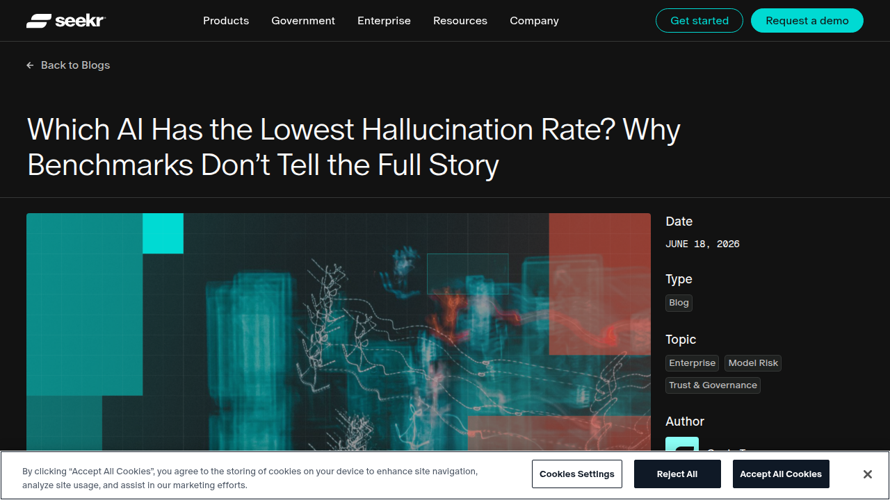 A glimpse into data from Seekr, an AI content integrity company, illustrating the reported hallucination rates across various AI applications in 2026.