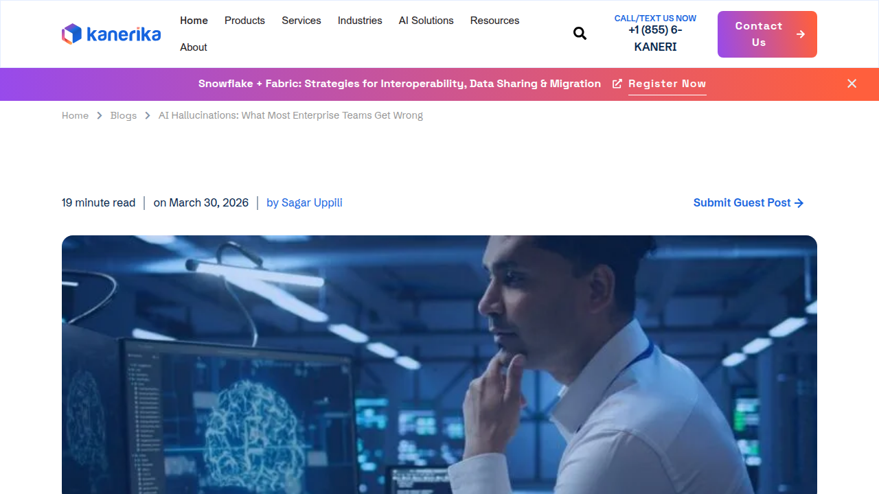 Screenshot of a blog post discussing AI hallucinations and their significant impact on enterprise decision-making.
